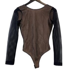 NWOT Cosmopolitan Dress the Population XS Black Nude Bodysuit Net LS